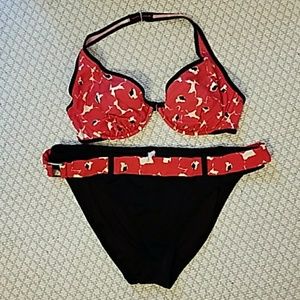 Victoria Secret Red & Blk Bikini sz38 C L